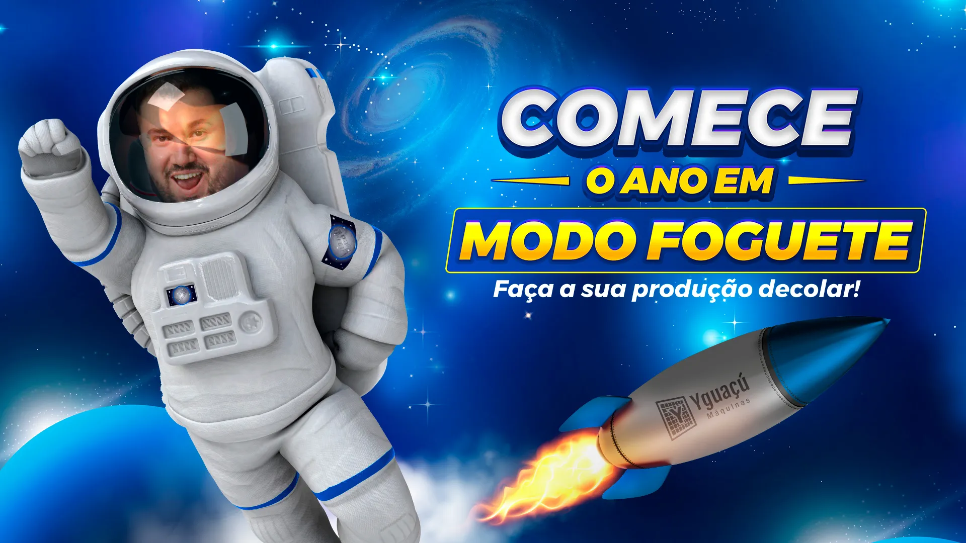 Banner da campanha Comece o ano no Modo Foguete